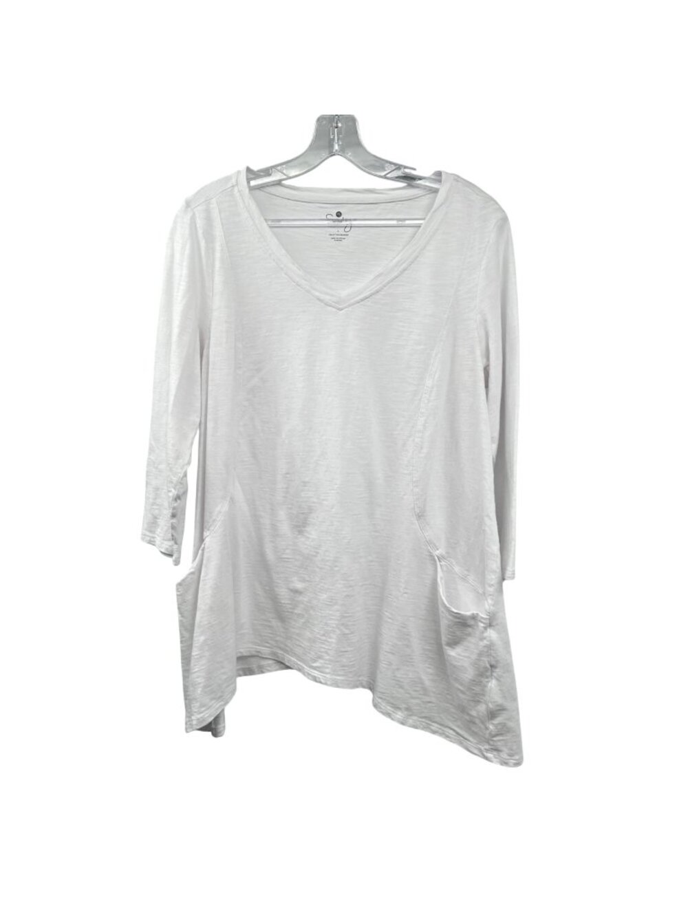 DB Sunday Womens White Semi Sheer Top 3/4 Sleeve Size Large Pockets